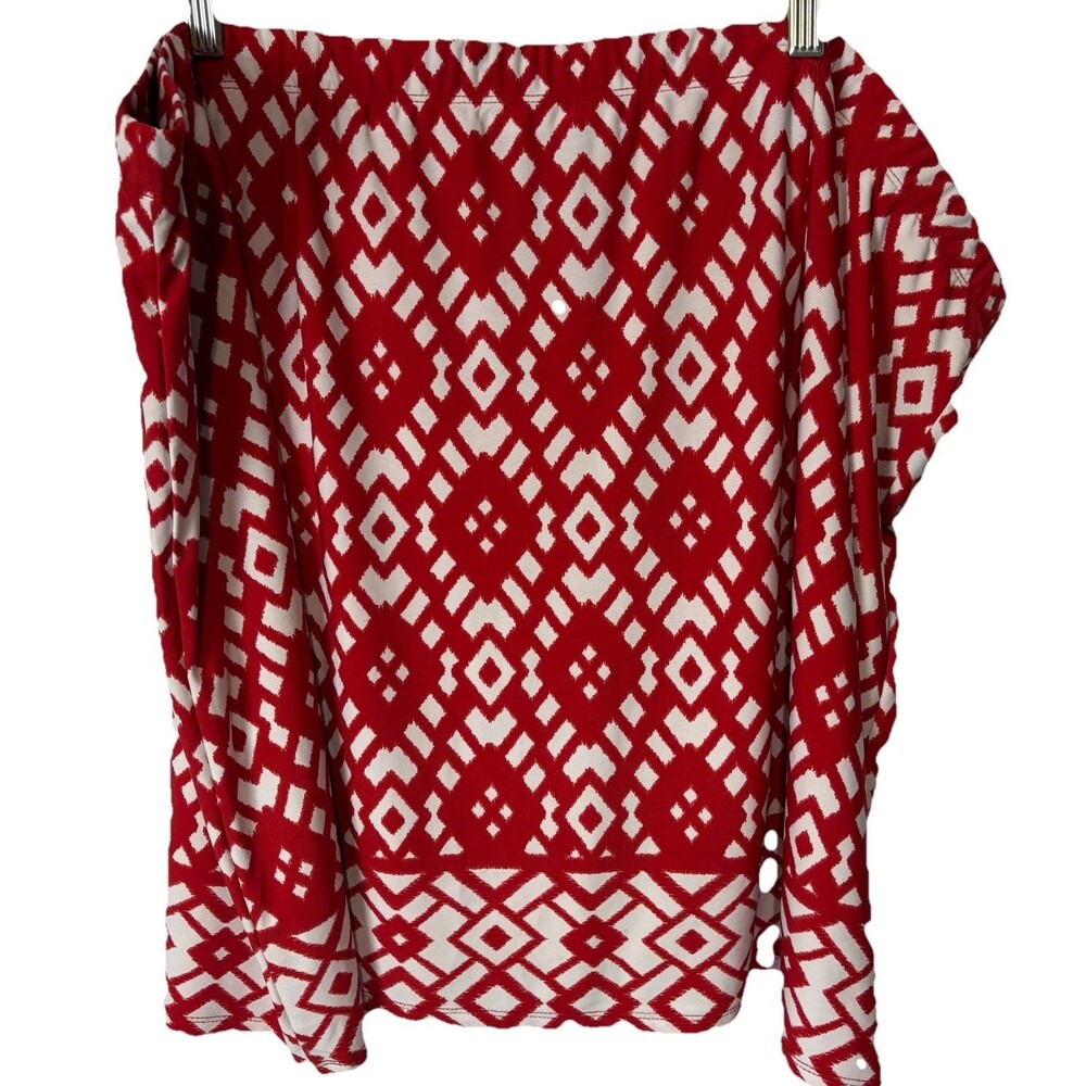 SUSAN‎ GRAVER Liquid Knit Red White Print Straight Pull-On Skort Skirt sz 3X